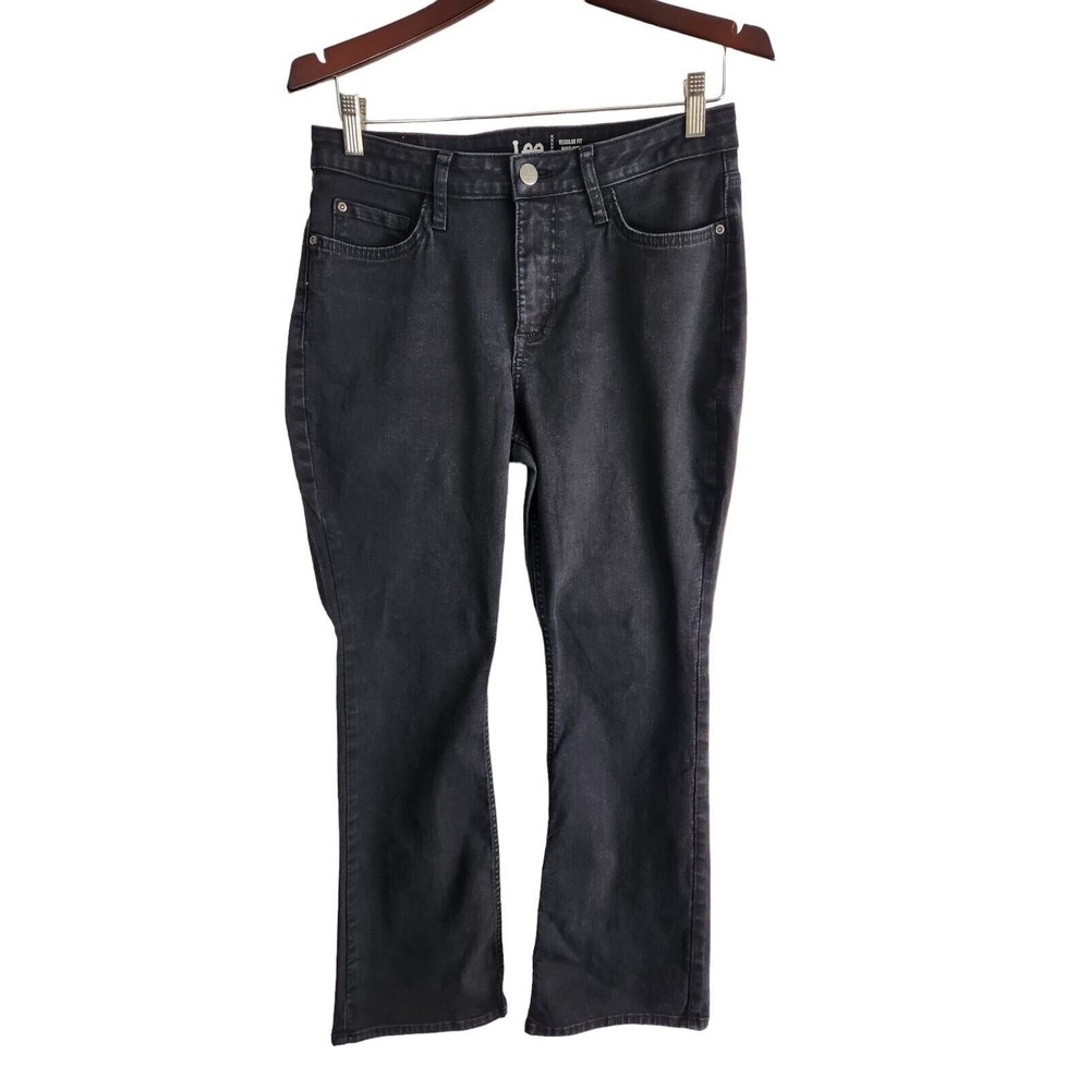 Lee Women Black Washed Mid‎ Rise Boot Cut Stretch Denim Jeans Size 10P